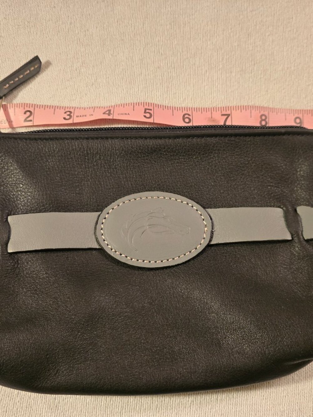 Rebecca Ray Black Leather Clutch Makeup Bag Horse Medallion Made in USA